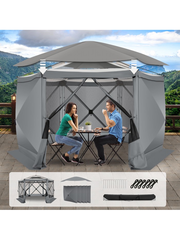 SANOPY 12'x12' Pop up Gazebo with Starry Sky Covered Gazebo 6-Sided Mosquito Netting and Sidewalls Pop up Screen Gazebo Tent for Deck and Lawns, Gra