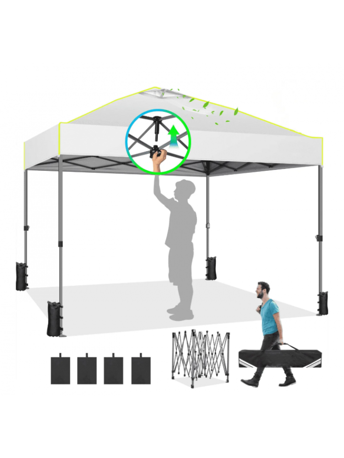 SANOPY 10' x 10' Outdoor Canopy Party Tent EZ Pop Up Canopy Commercial Instant Canopies Gazebo with Air Vent, 8 Stakes & 4 Ropes & 4 Sandbags for Beach Wedding