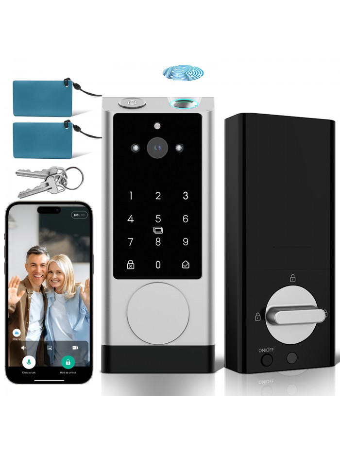 SANOPY Wi-Fi Smart Door Lock with Carema, Keyless Entry Door Lock with App Remote Control, Fingerprint Door Lock, Human Detection, Two-Way Video, Home Security, Matte Silver